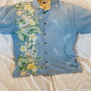 Blue Hawaiian Shirt with Floral Design